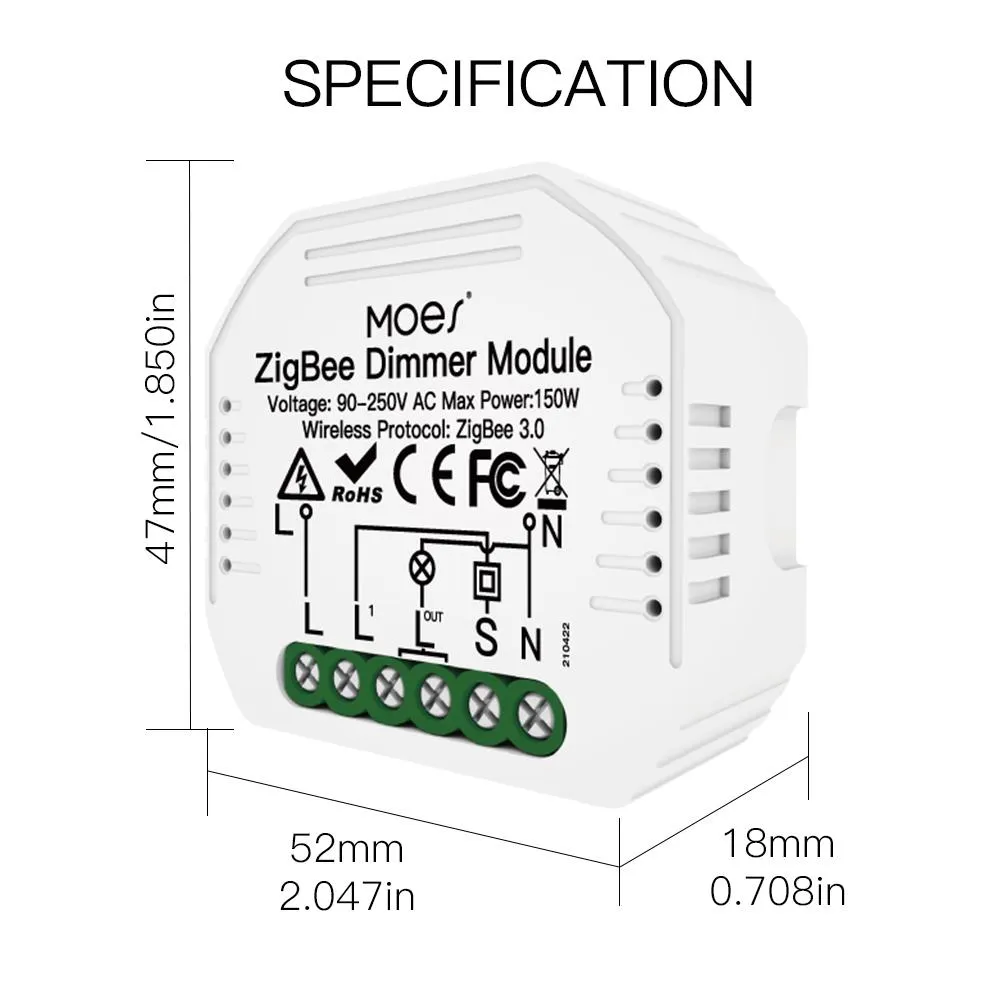 ZigBee Dimmer Module, Smart Switch Relay Module, MOES Hub Required 1/2 Gang Interruptor