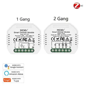 ZigBee Dimmer Module, Smart Switch Relay Module, MOES Hub Required 1/2 Gang Interruptor