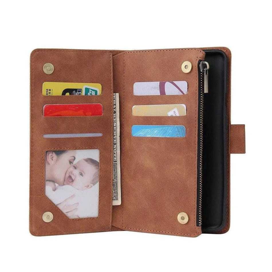 Zipper Wallet Mobile Phone Case for Google Pixel 6 with Strap - Brown