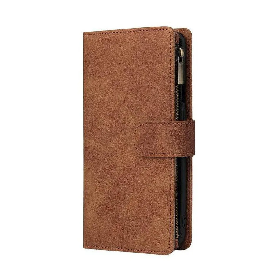 Zipper Wallet Mobile Phone Case for Google Pixel 6 with Strap - Brown