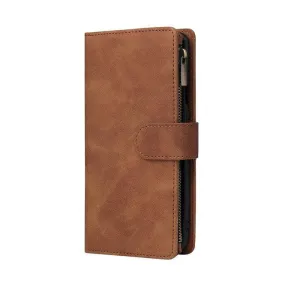 Zipper Wallet Mobile Phone Case for Google Pixel 6 with Strap - Brown